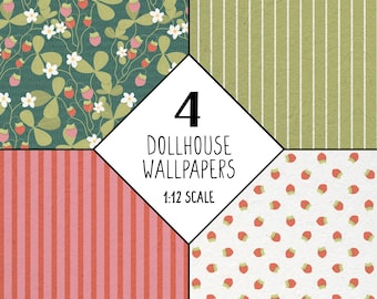 Dollhouse wallpaper set, spring wallpaper texture, 1:12 scale floral wallpaper, floral pattern paper for dollhouse
