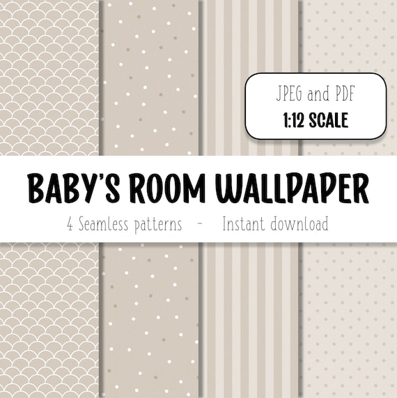Papier peint miniature échelle 1:12, maison de poupée, wallpaper chambre bébé, motif géométrique beige blanc, impression numérique Dollhouse