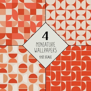 Dollhouse Paper Set, Retro DIY 1:12 Scale, Printable Wallpaper, Vintage 70s Miniature, DIY Mini Tile PDF