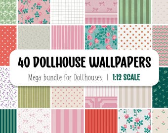 Dollhouse Paper Set, Mega Bundle 1:12 Scale. Printable Wallpaper, Miniature DIY PDF, Downloadable Paper