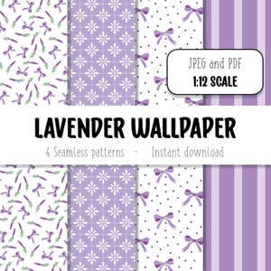 Lavendel-Digitalpapier, Fliesen und Tapeten, provenzalisches Puppenhaus, Lila Häuschen, Digitaldruck Puppenhaus-Tapetenblume