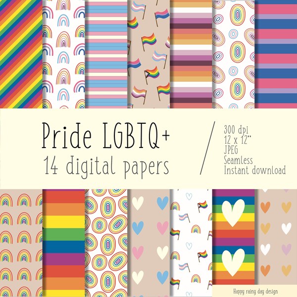 Papier numérique fierté LGBTQ+, motif sans couture Pride, papier gay pride,  papier numérique, papier origami, scrapbooking.