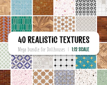 Dollhouse Paper Set, Mega Bundle 1:12 Scale. Printable Wallpaper, Miniature Floor Tile, Mini Tile PDF
