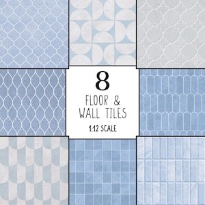 Juego de azulejos azules a escala 1:12, suelo de casa de muñecas, azulejos texturizados para bricolaje en miniatura, suelo y pared de casa de muñecas DIY