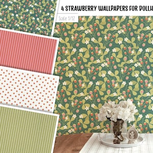Viel Papier für Puppenhaus, Frühlingstapetenstruktur, Blumentapete 1:12, Blumenmusterpapier für Puppenhaus
