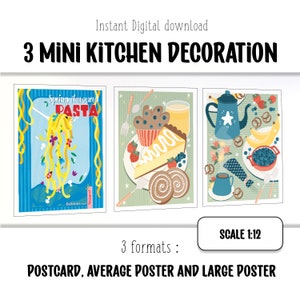 Poster di case delle bambole in miniatura, Decorazione di case delle bambole stampabili, Download digitale, poster da cucina in miniatura, Scala 1:12
