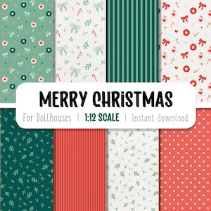 Miniature Christmas Wallpaper for 1:12th Scale Dollhouse. Printable Wall Decor, DIY Christmas Miniature, Diorama, Roombox