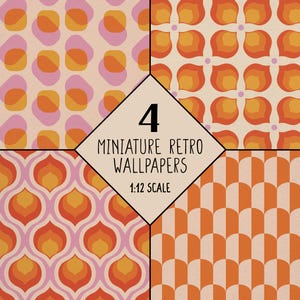 Dollhouse Paper Pack, 1:12th Scale Retro Wallpaper, Printable Wallpaper, 70's Vintage Miniature, Mini Tiles PDF
