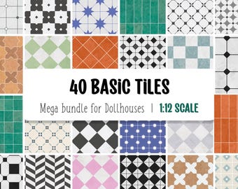 Dollhouse Paper Set, Mega Bundle 1:12 Scale. Printable Wallpaper, Miniature Floor Tile, Mini Floor Tiles PDF