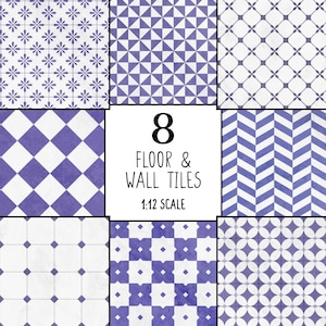 Fliesenset im Maßstab 1:12, Puppenhausboden, blaue Fliesenstruktur für Miniatur-DIY, DIY-Puppenhausboden und -wand