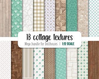 Dollhouse Paper, 1:12th Scale Printable Wallpaper. Miniature Cottage, Dollhouse Tiles, Miniature Crafts