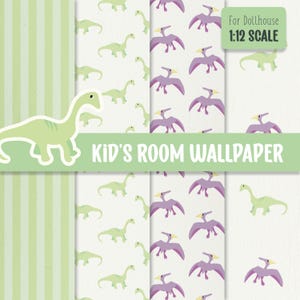 Miniatur-Tapete im Maßstab 1:12, Puppenhaus-Kinderzimmer, Miniatur-Dinosaurier-Muster, Digitaldruck-Tapete Puppenhaus