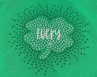 Camiseta con diamantes de imitación de trébol de cuatro hojas de la suerte del día de San Patricio
