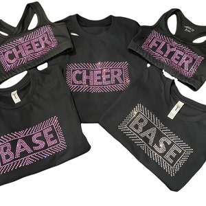 Rhinestone - FLYER, CHEER, TUMBLE - Sports Bra or Shirt