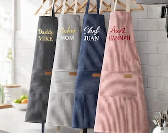 Personalized Embroidered Apron with Pockets, Custom Chef Gift for Men, Women and kids