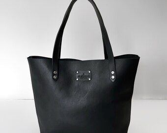 Black italian leather tote bag