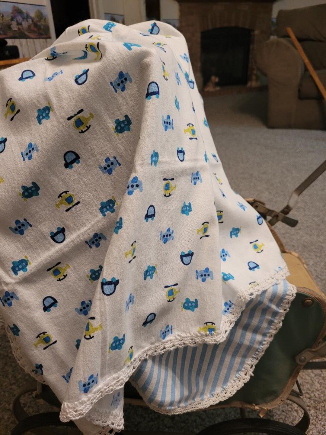 Set of 2 Baby Boy Receiving Blankets With Crochet Edging Etsy