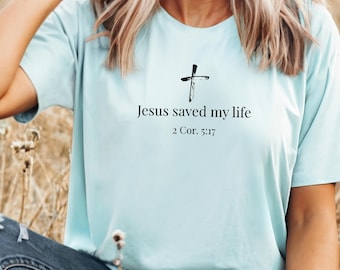 Comfort Colors® Christian Minimalist Shirt, Jesus rettete mein Leben T-Shirt, moderner Glaube Shirt, Frauen Schrift TShirt