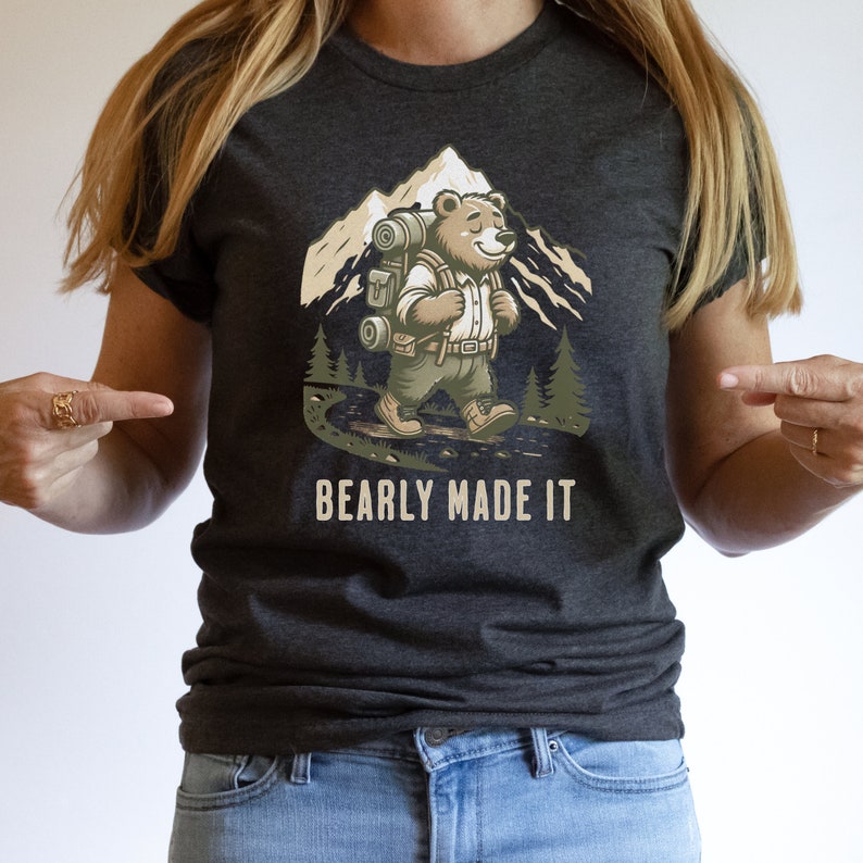Funny Hiking Bear Quote Shirt, Cute Nature Bear Hiking Shirt, Mountain Hiking Graphic Tee, Gifted Hiking Shirt, Funny Wildlife T-Shirt Dark Grey Heather
