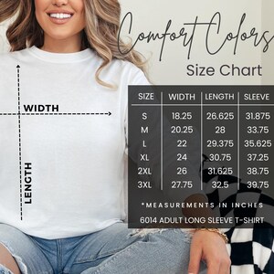K&ouml;nnte beinhalten: Gr&ouml;&szlig;entabelle f&uuml;r ein Langarmshirt mit Ma&szlig;en in Zoll f&uuml;r Breite, L&auml;nge und &Auml;rmell&auml;nge. Die Gr&ouml;&szlig;en umfassen S, M, L, XL, 2XL und 3XL.