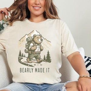 Funny Hiking Bear Quote Shirt, Cute Nature Bear Hiking Shirt, Mountain Hiking Graphic Tee, Gifted Hiking Shirt, Funny Wildlife T-Shirt Soft Cream