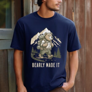 Funny Hiking Bear Quote Shirt, Cute Nature Bear Hiking Shirt, Mountain Hiking Graphic Tee, Gifted Hiking Shirt, Funny Wildlife T-Shirt Navy