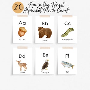 Fun in the Forest Alphabet Flash Cards, Montessori Materials, A-Z Cards, Toddler Preschool Learning Resource, Flashcards, Digital Download