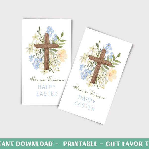 Printable Happy Easter Gift Tags, He is Risen, Instant Download Easter Treat Bag Tag, Easter Basket Tag, Happy Easter Tag, Kids Treat Tag