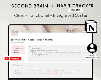 Premium Digital Planner, Notion Template, Second Brain + Habit Tracker + Journal