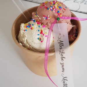 Fake-Eis mit Botschaft Muttertag Fakeice gefälschte Eiskugeln Vanille-Schoko Eisbecher mit Streusel Geschenk Muttertag Bild 1
