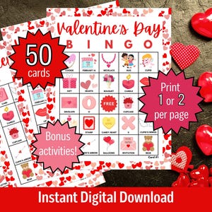 Valentinstag Bingo, Valentinstag Bingokarten, Valentinstag Bingo druckbar für Kinder, Klassenparty Valentinstag Bingo, druckbare Valentinstag Bingo
