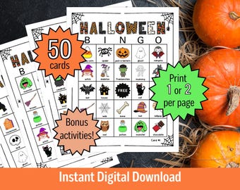Halloween BINGO Digital, Halloween Games for Kids, Halloween Classroom Party Game, Family Halloween Activities, Printable Prefilled BINGO