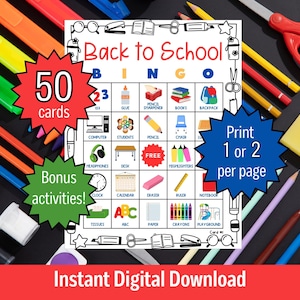 Back to School Bingo Printable, School Themed Bingo Cards PDF, Bingo for Kids, Classroom Bingo Cards Printable, Printable Party Game Bingo