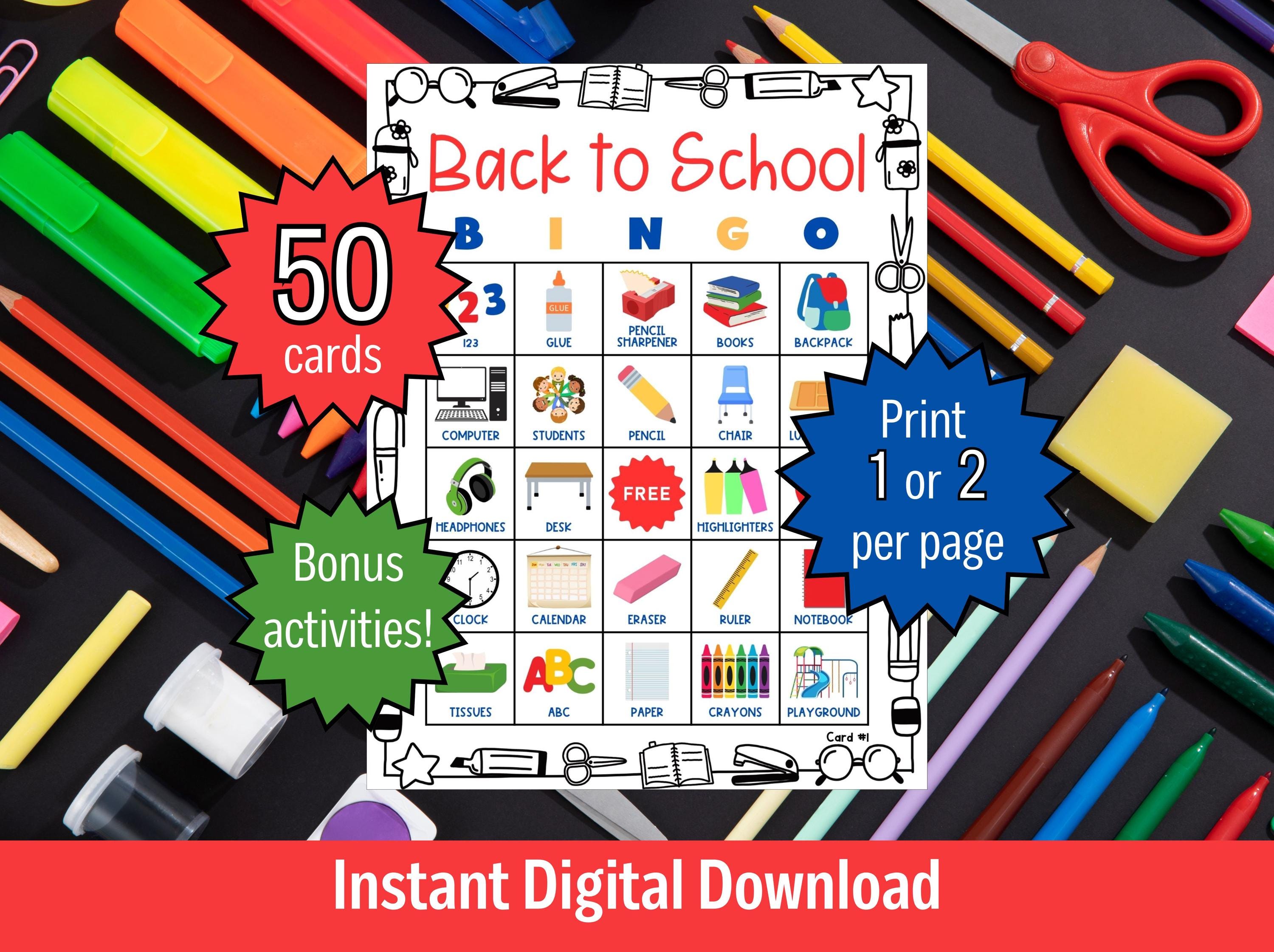 Back to School Bingo Printable, School Themed Bingo Cards PDF, Bingo for Kids, Classroom Bingo Cards Printable, Printable Party Game Bingo