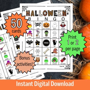 Halloween BINGO Digital, Juegos de Halloween para niños, Juego de fiesta en el aula de Halloween, Actividades familiares de Halloween, BINGO precargado imprimible
