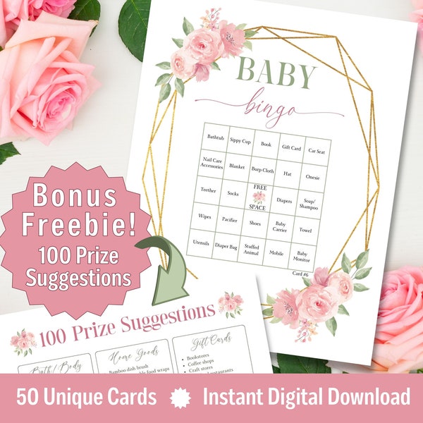 Baby in Bloom Baby Shower Bingo, Baby Bingo Cards Digital Download, Baby Shower Games Girl, Baby Bingo, Pink Floral Baby Shower Bingo