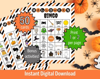 Halloween BINGO Digital Download, Halloween Games for Kids, Halloween Classroom Party Game, Family Activities, Printable Prefilled BINGO
