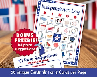 USA Independence Day Bingo Printable, 4th of July Bingo Party Game Digital PDF File, Fourth of July Bingo for Kids and Adults, United States
