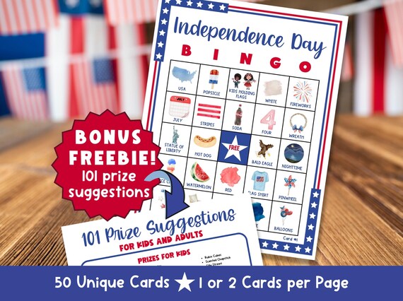 USA Independence Day Bingo Printable, 4th of July Bingo Party Game Digital PDF File, Fourth of July Bingo for Kids and Adults, United States