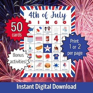 4. Juli Bingo, USA Unabhängigkeitstag Bingokarten, Bingo druckbar für Kinder, 4. Juli Bingokarten druckbar, druckbares Party Bingo