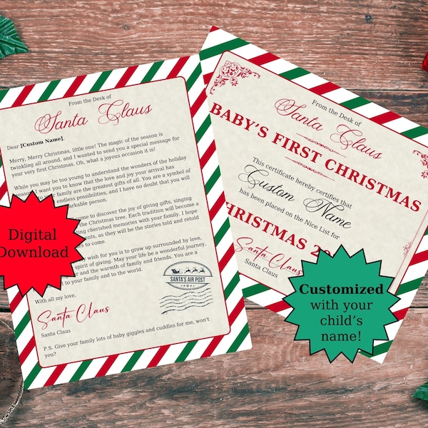 Personalized Baby's First Christmas, Letter from Santa, Santa Letter, Digital Download, Custom Good List Certificate, Printable Santa Letter