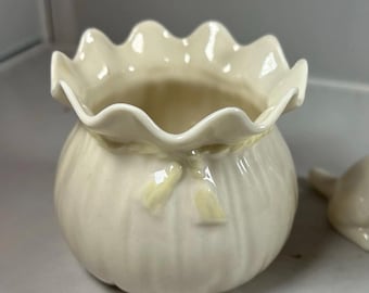 VTG Belleek Ireland Parian China - Trinket Ruffled Bag 6th Green Mk