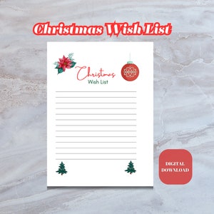 Urlaub Wunschliste, Printable Wunschliste, Weihnachten Wunschliste, Weihnachten Brief Sofortiger Download