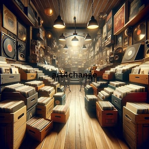 VinylRecords, MusicDiscovery, VintageRecordShop, RetroMusic, DigitalArt, NostalgicArt, MusicHistory, RecordCollecting, MusicArtwork,