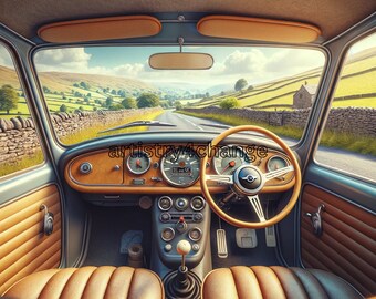 ClassicMiniAdventure, CountrysideDrive, VintageCarJourney, MiniCooperTravel, ScenicCountryLandscape, NostalgicDrive, MiniRoadTrip