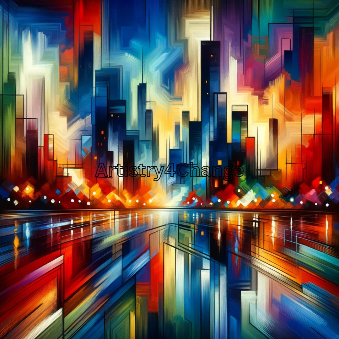 City Skyline Art, Urban Landscape Print, Abstract Cityscape, Vibrant