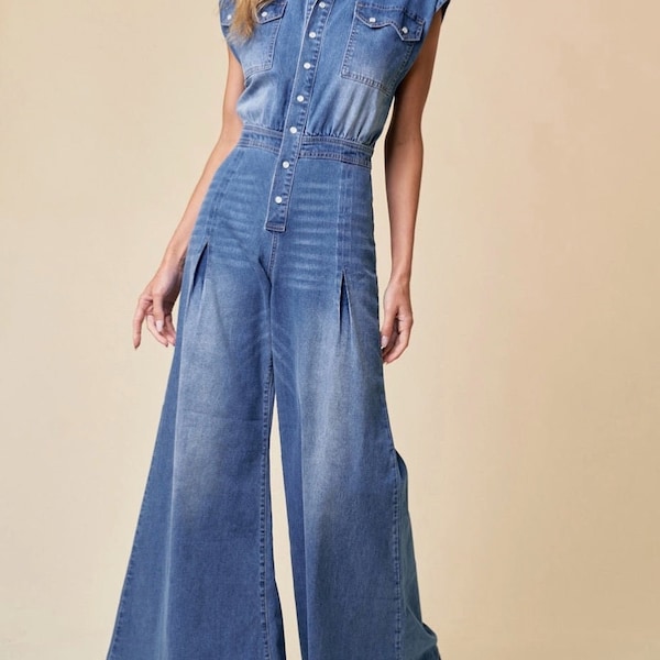 Wade Wide Leg Denim Jumpsuit, Jean Jumpsuit