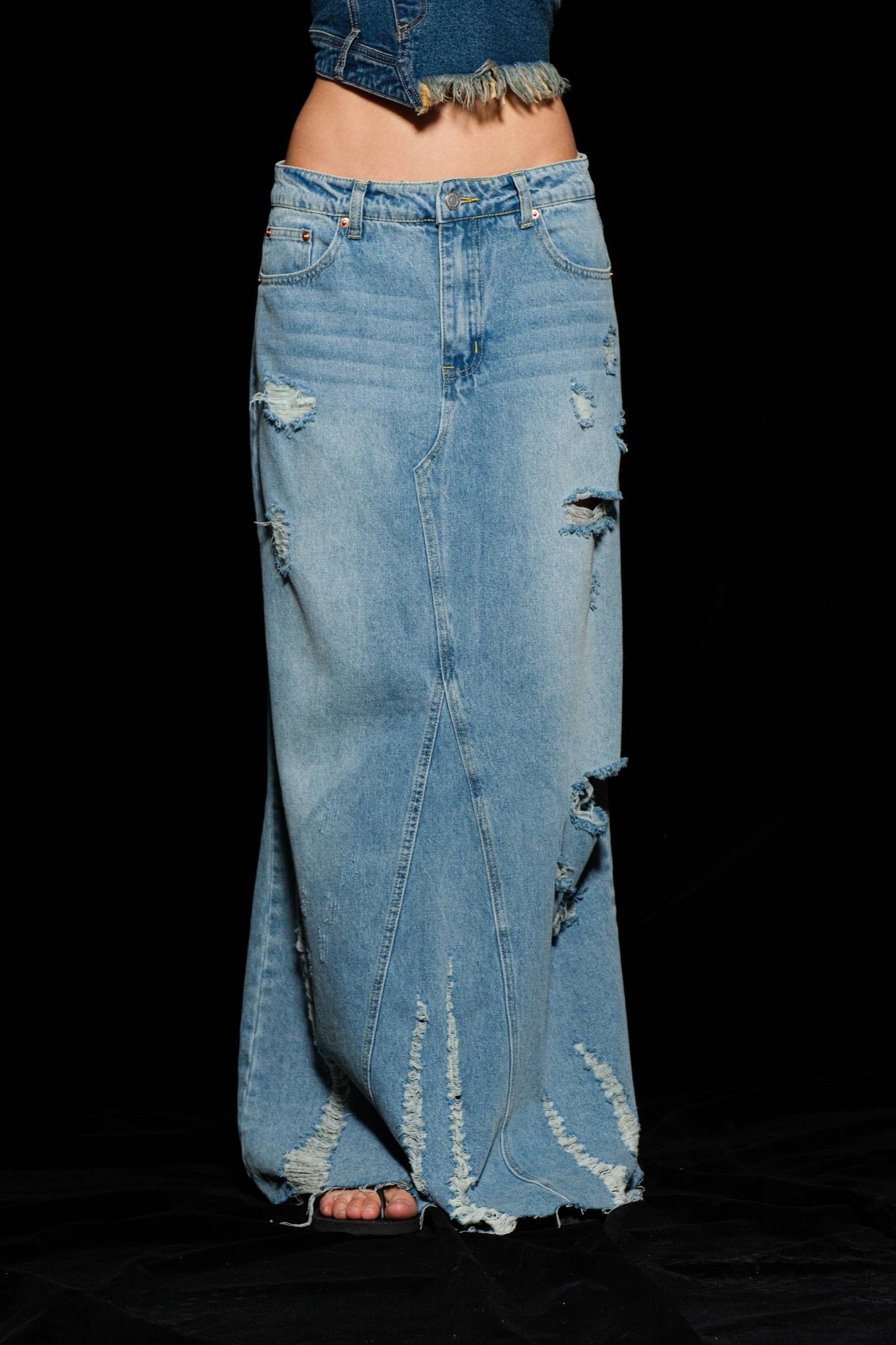 Distressed Effect Maxi Skirt