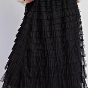 Moxidress Tulle Layered Ruffle Mesh Maxi Skirt