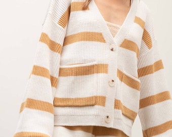 Striped Lounge Sweater Set: Mustard and Crème